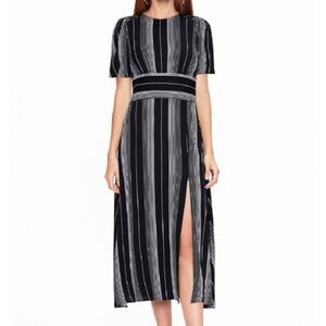 AFRM 'Lala' High Neck Midi Dress - Noir Stripe